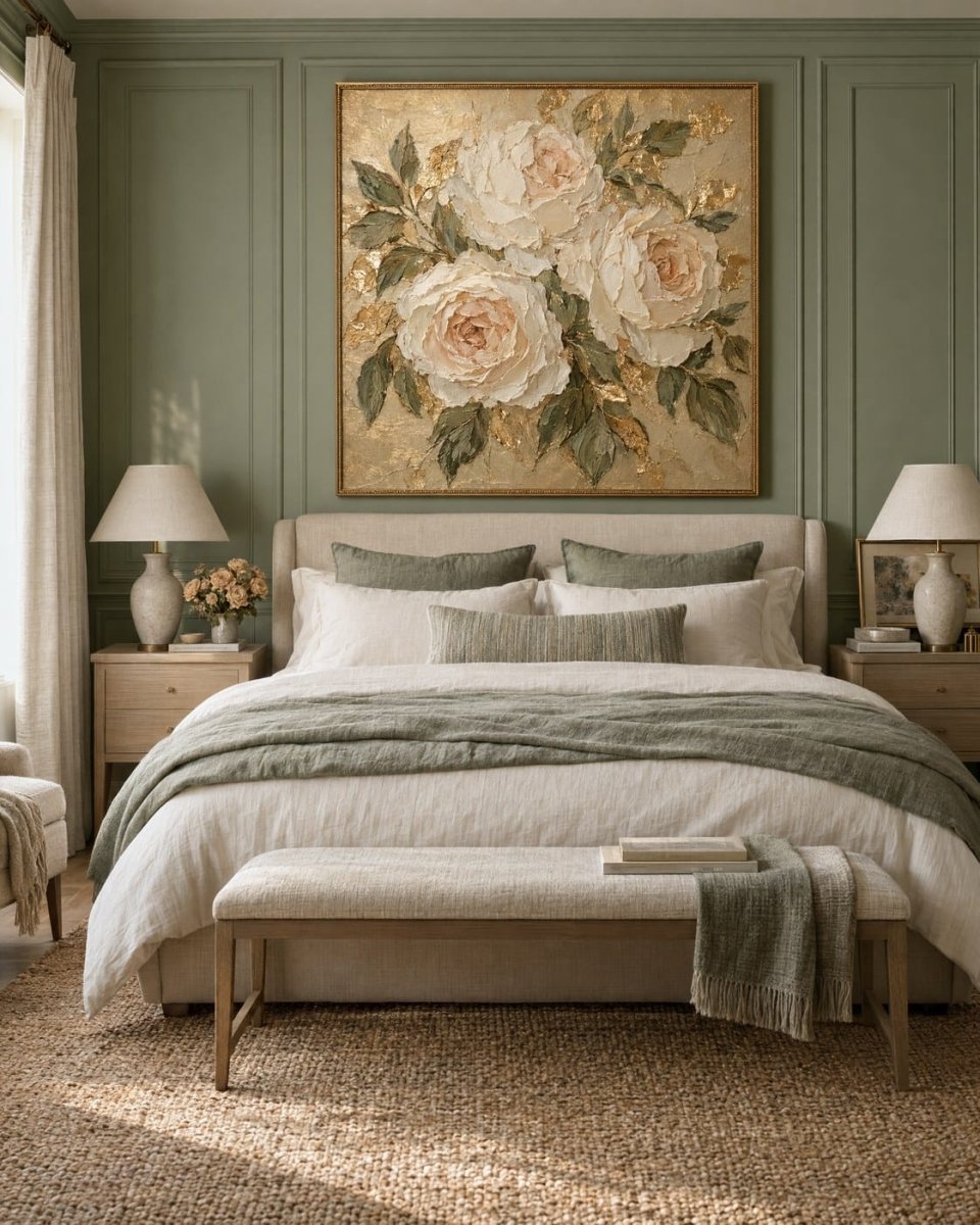 Cream Rose Wall Art – Oversized Garden Rose Textured Look Canvas for Bedroom and Living Room - Sense for Decor