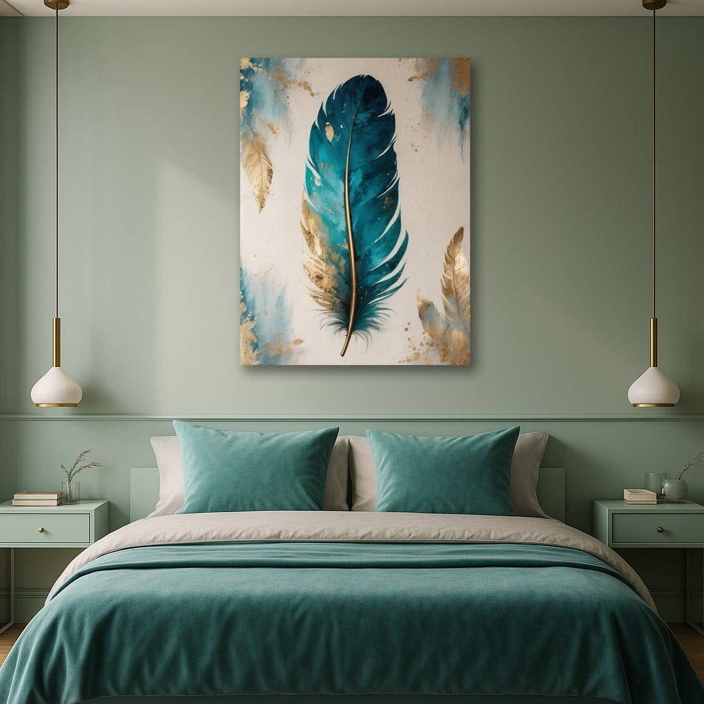 Emerald Feather Calm V2 – Tranquil Green Feather Canvas Wall Art - Sense for Decor