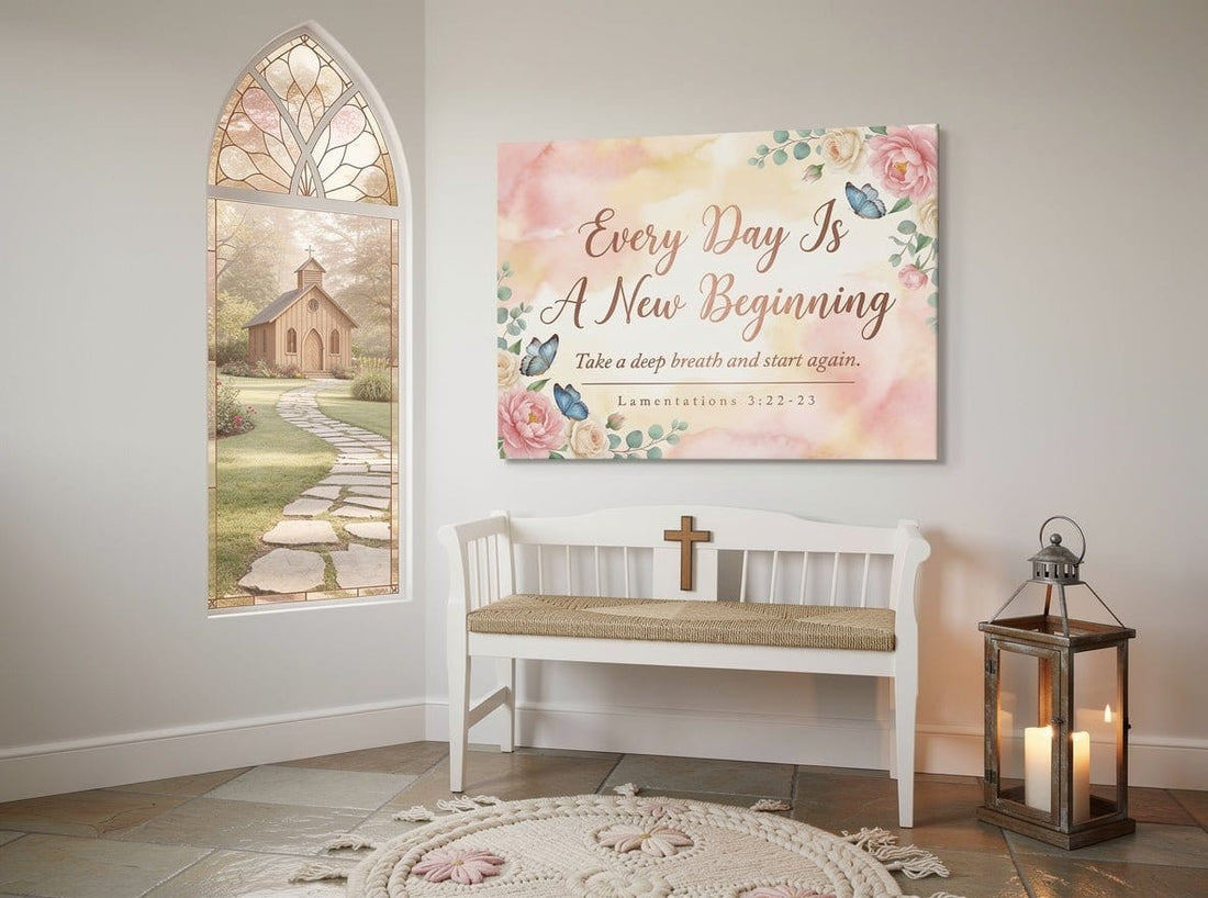 Every Day Is A New Beginning Wall Art – Lamentations 3:22 - 23 Christian Canvas Print, Inspirational Faith Decor for New Beginnings - Sense for Decor
