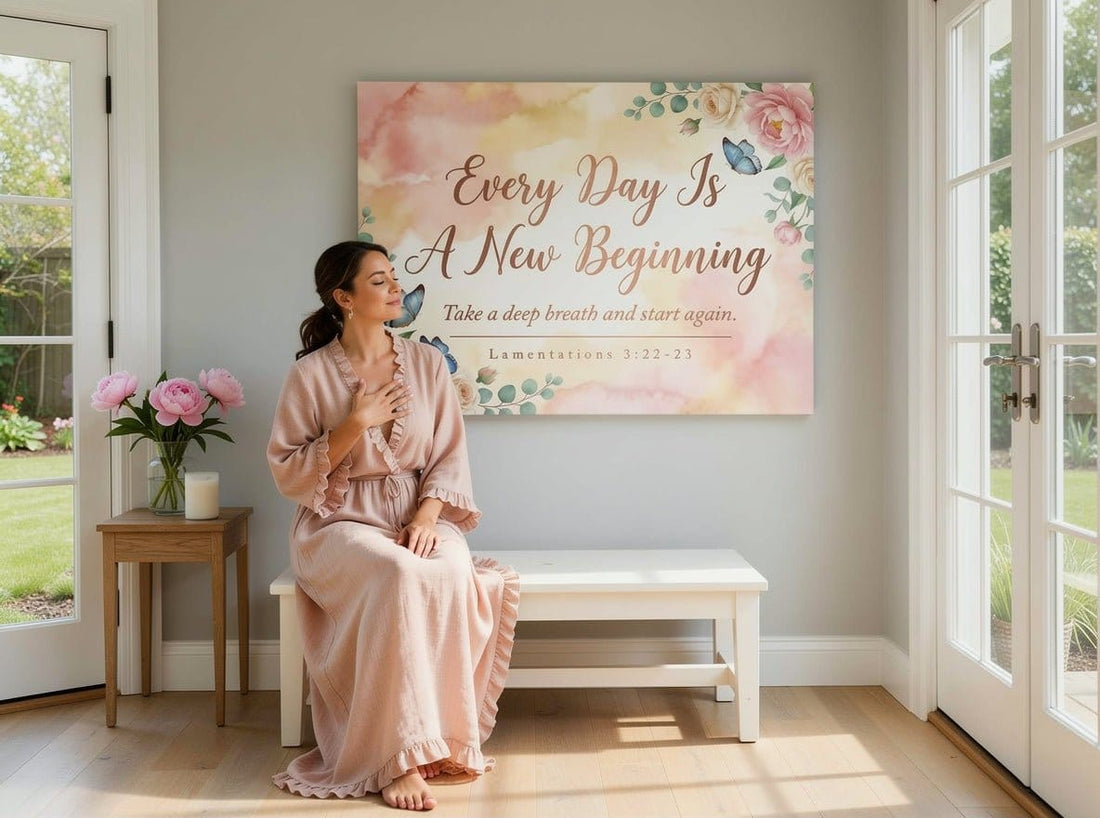 Every Day Is A New Beginning Wall Art – Lamentations 3:22 - 23 Christian Canvas Print, Inspirational Faith Decor for New Beginnings - Sense for Decor