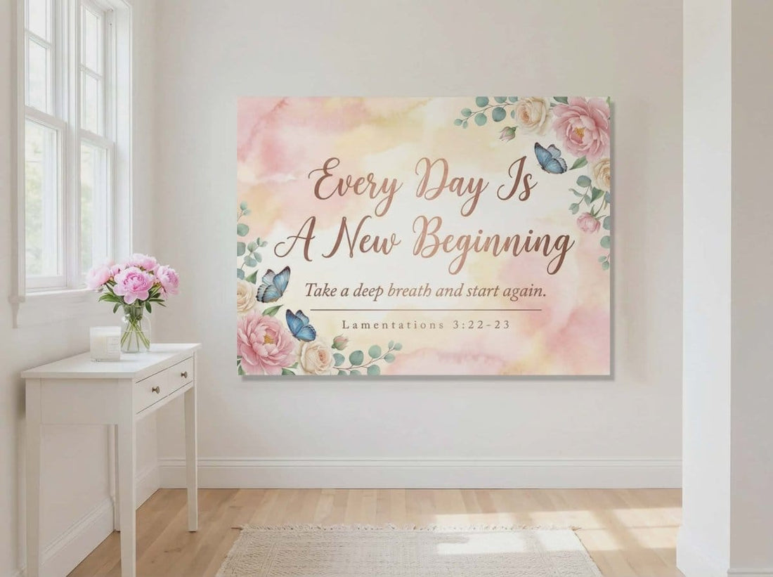 Every Day Is A New Beginning Wall Art – Lamentations 3:22 - 23 Christian Canvas Print, Inspirational Faith Decor for New Beginnings - Sense for Decor