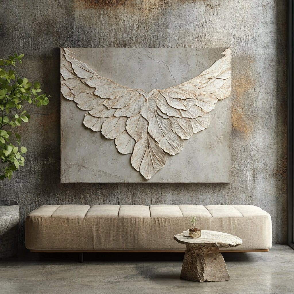 Feather Wing Wall Art – Elegant Textured Canvas for Living Room and Home Decor - Sense for Decor