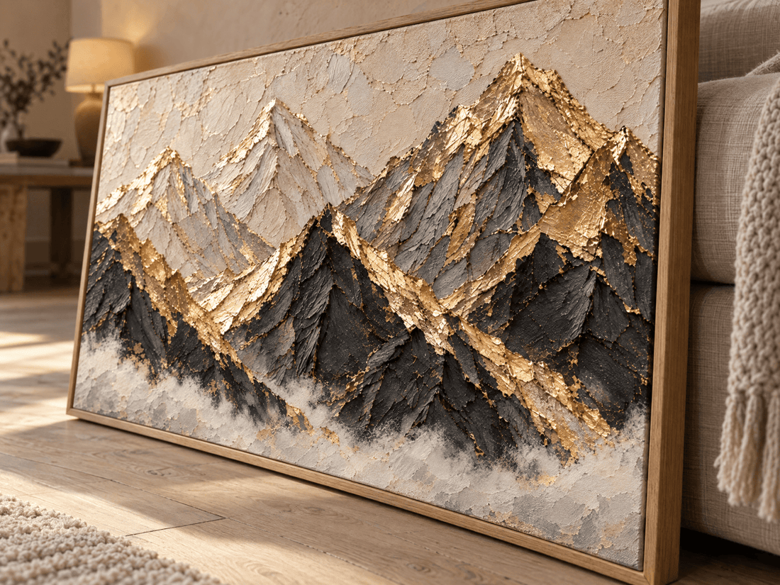 Gold Mountain Range Wall Art – Oversized Black and Gold Peaks Textured Look Canvas for Living Room - Sense for Decor