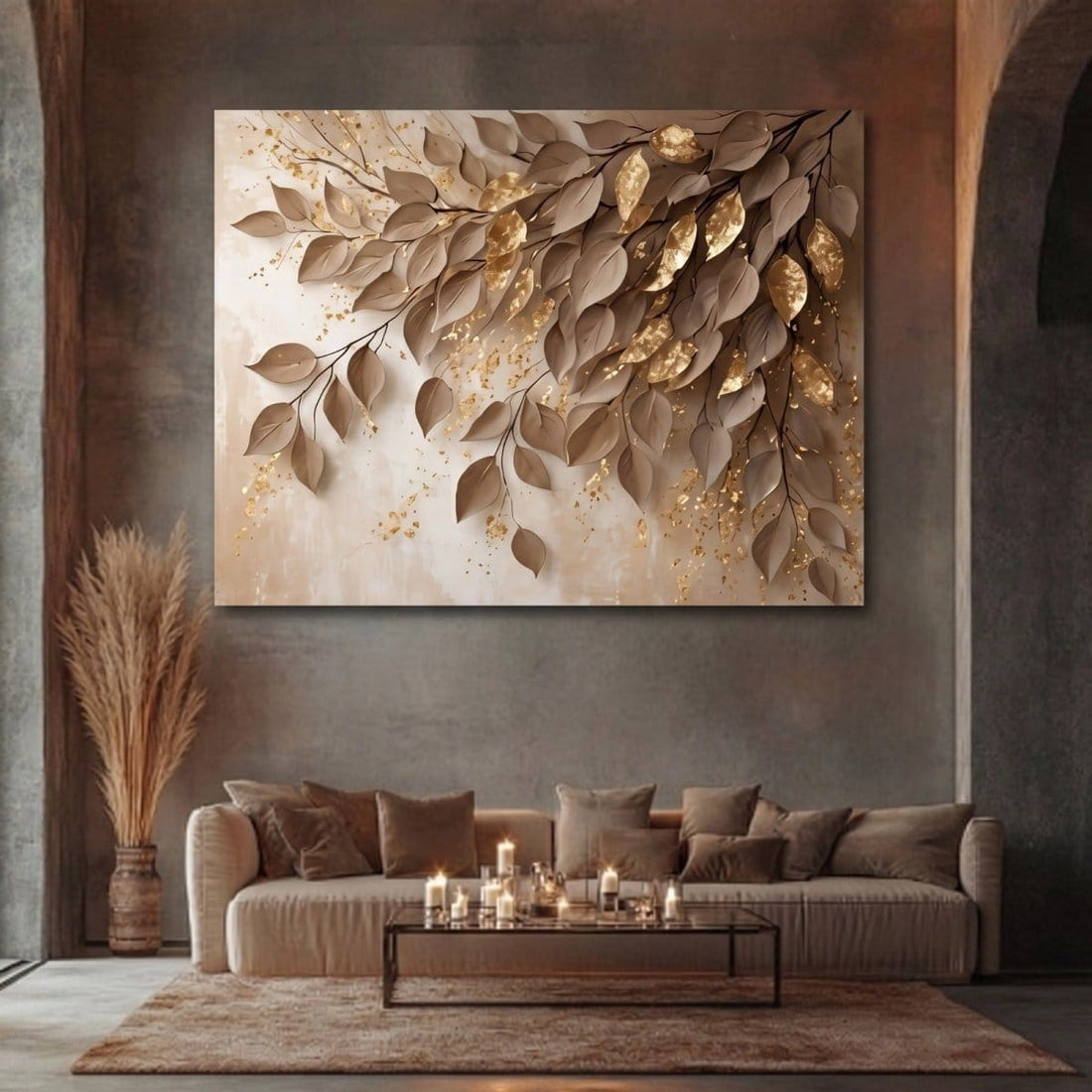 Golden Canopy Drift Elegant Botanical Flat Canvas Wall Art - Sense for Decor