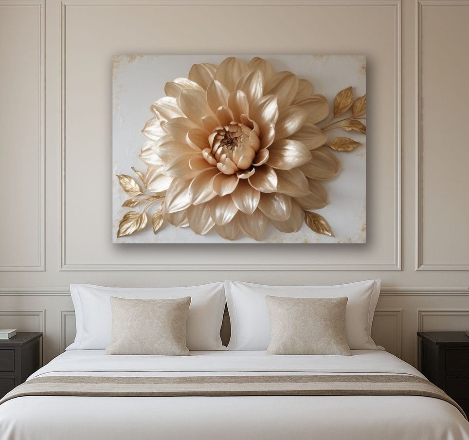 Golden Dahlia Wall Art Flat Canvas Print with Elegant Floral Design - Sense for Decor