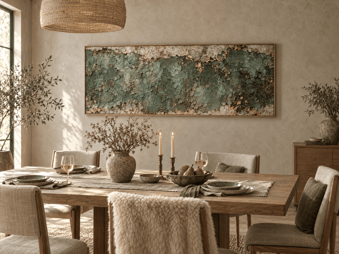 Green and Gold Wall Art – Oversized Verdigris Patina Textured Look Canvas for Living Room - Sense for Decor