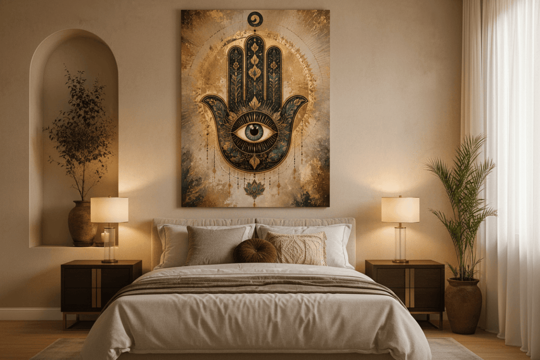 Hamsa Hand Evil Eye Wall Art – Boho Spiritual Canvas Print for Living Room & Meditation Decor - Sense for Decor