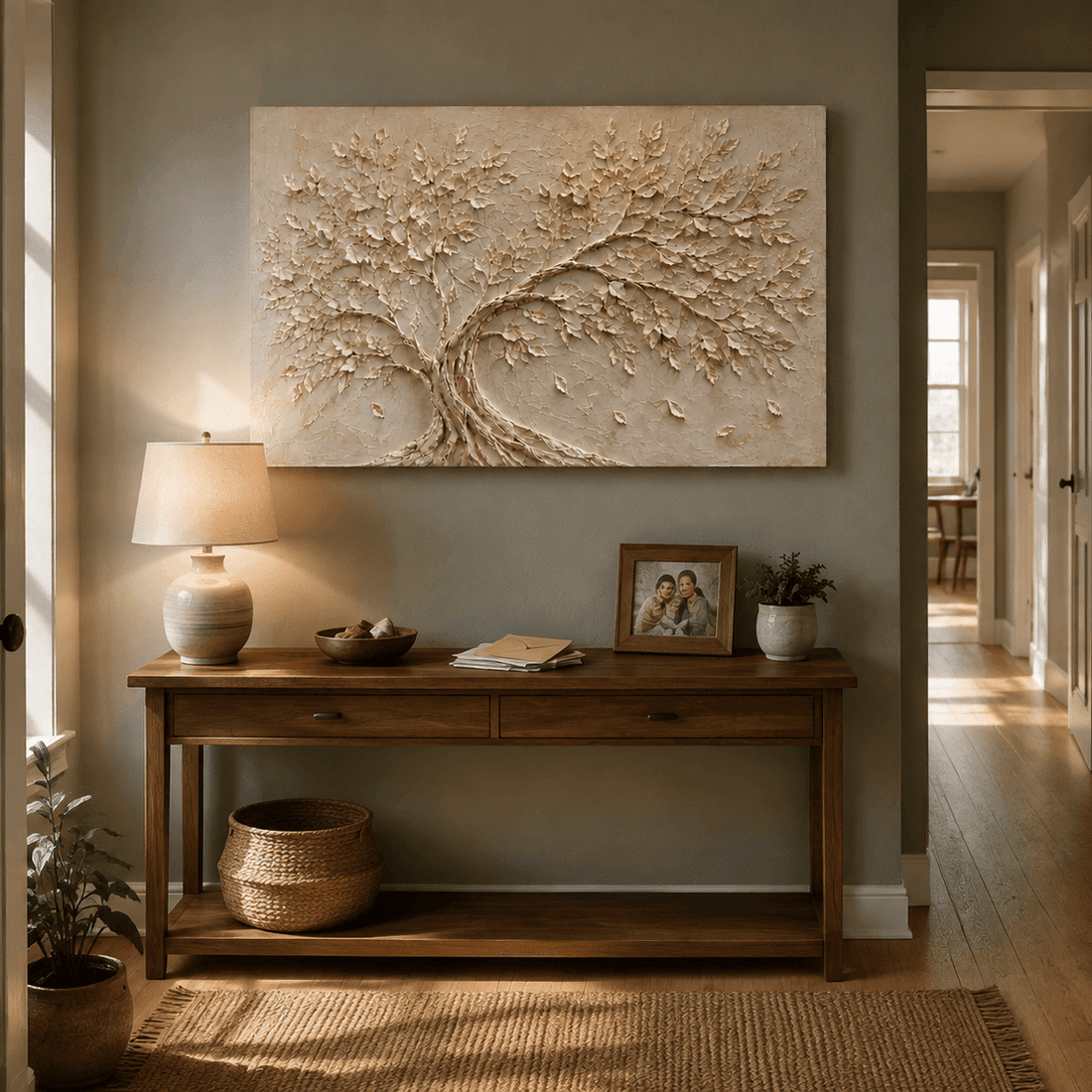 Hand Painted Tree of Life Canvas Wall Art, Ivory and Sand Textured Relief – Ivory Canopy - Sense for Decor