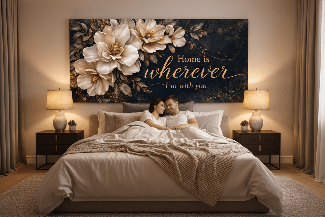 Home is Wherever I’m With You Wall Art - Elegant Floral Canvas Print with Gold Accents - Sense for Decor