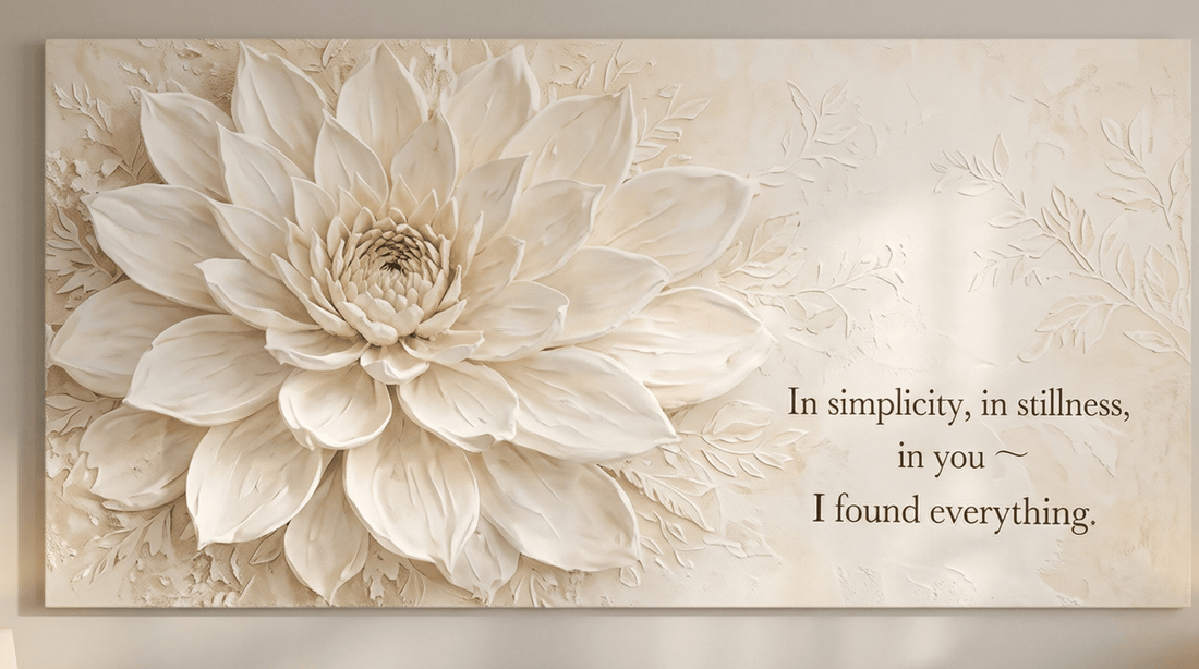 In Simplicity and Stillness Wall Art - 3D Cream Dahlia Canvas Print with Champagne Gold Accents - Sense for Decor