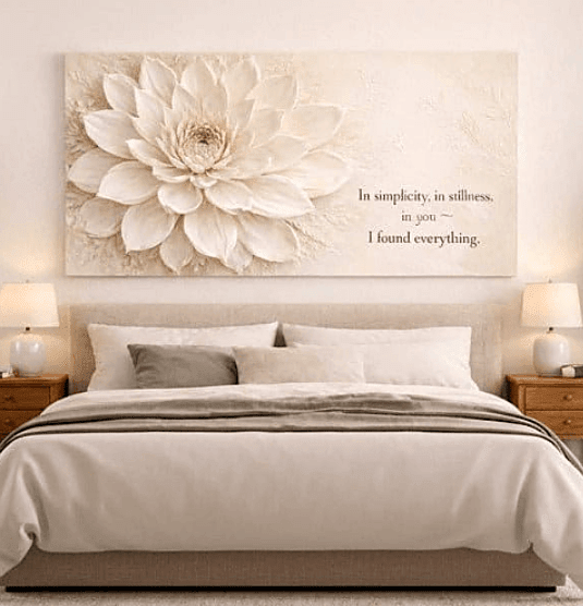 In Simplicity and Stillness Wall Art - 3D Cream Dahlia Canvas Print with Champagne Gold Accents - Sense for Decor