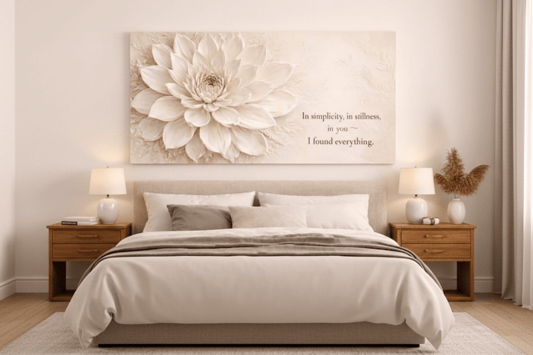 In Simplicity and Stillness Wall Art - Cream Dahlia Canvas Print with Champagne Gold Accents - Sense for Decor