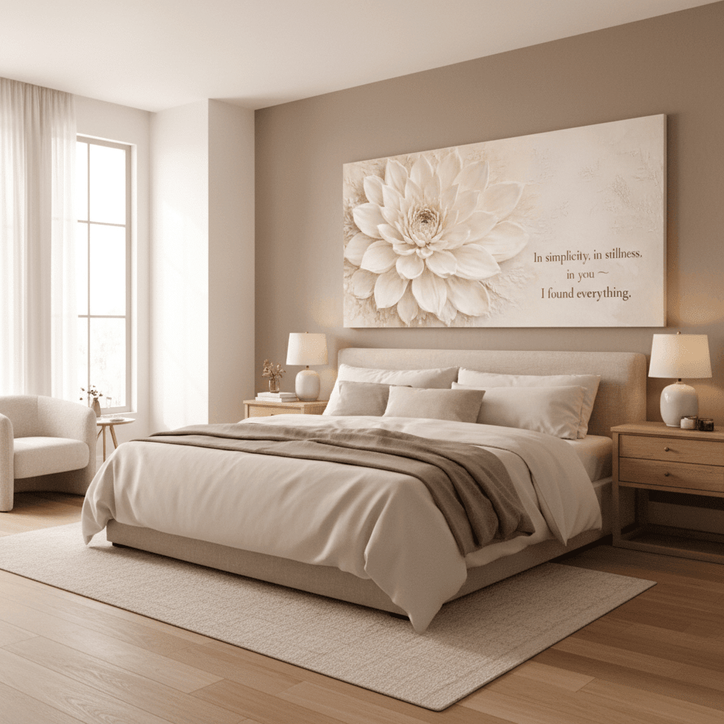 In Simplicity and Stillness Wall Art - Cream Dahlia Canvas Print with Champagne Gold Accents - Sense for Decor