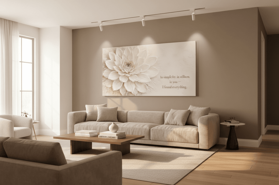 In Simplicity and Stillness Wall Art - Cream Dahlia Canvas Print with Champagne Gold Accents - Sense for Decor