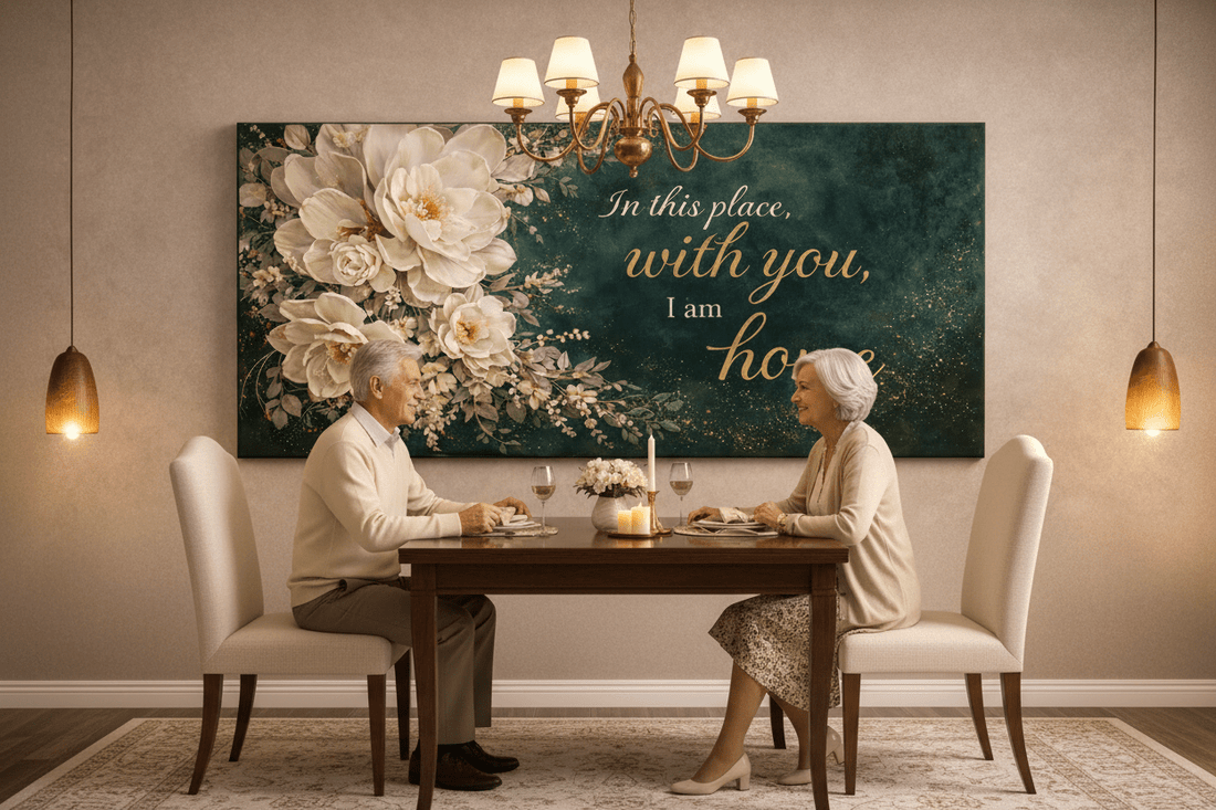 In This Place With You I Am Home Wall Art - Deep Emerald Green Floral Canvas Print with Gold Glitter - Sense for Decor