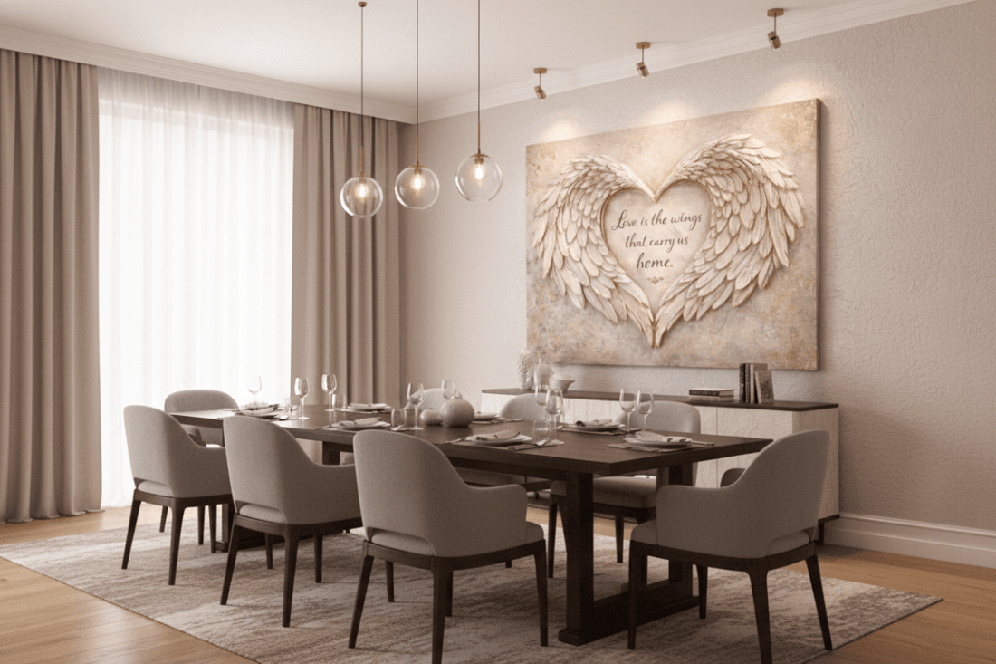 Love Is The Wings That Carry Us Home Wall Art - 3D Angel Wing Heart Canvas with Gold Leaf Texture - Sense for Decor