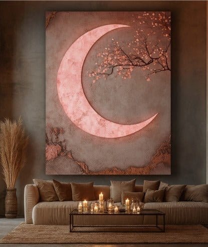 Luxury Crescent Moon Canvas Wall Decor – Illuminated Gold and Grey Artwork - Sense for Decor