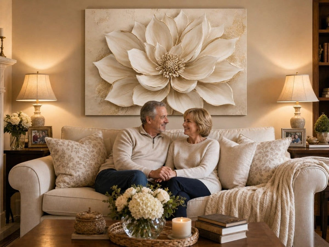 Luxury Flower Wall Art – Oversized Neutral Canvas with Beige and Gold Petals - Sense for Decor