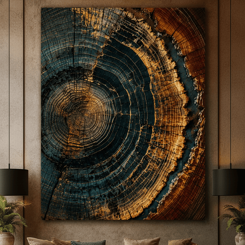 Midnight Ember Tree Ring Wall Art Canvas – Rustic Modern Abstract Wood Slice Decor - Sense for Decor
