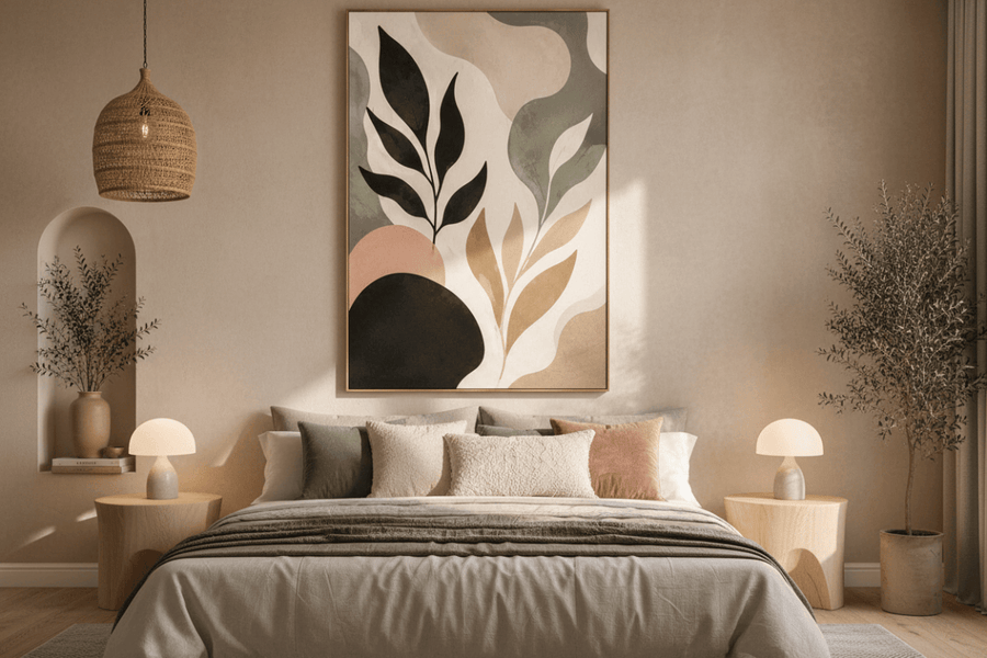 Modern Botanical Abstract Wall Art – Neutral Boho Leaf Canvas Print for Living Room Decor - Sense for Decor