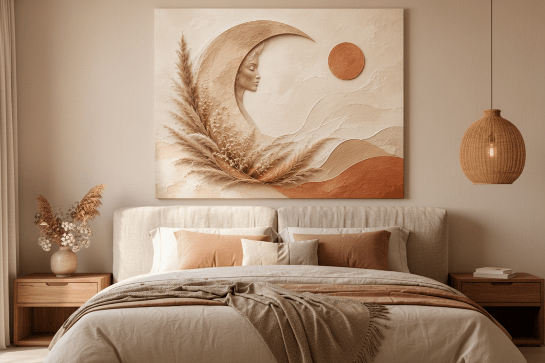 Moon Goddess Pampas Grass Wall Art – Neutral Boho Canvas Print for Living Room & Bedroom Decor - Sense for Decor