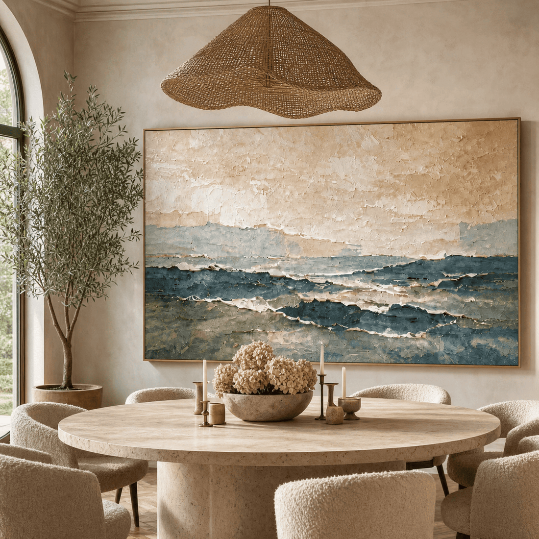 Neutral Landscape Wall Art | Hand-Embellished Canvas | Warm Earth Tone Abstract Seascape | Large Textured Painting - Sense for Decor