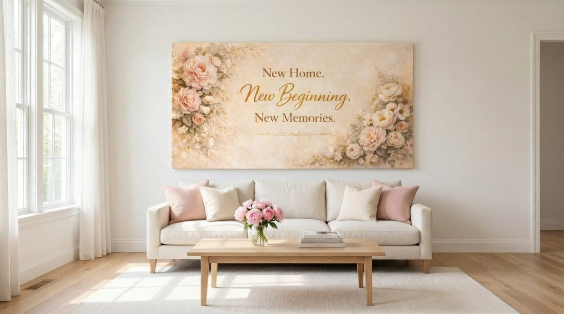New Home New Memories Floral Wall Art - Soft Blush Peonies Canvas for Living Room - Sense for Decor