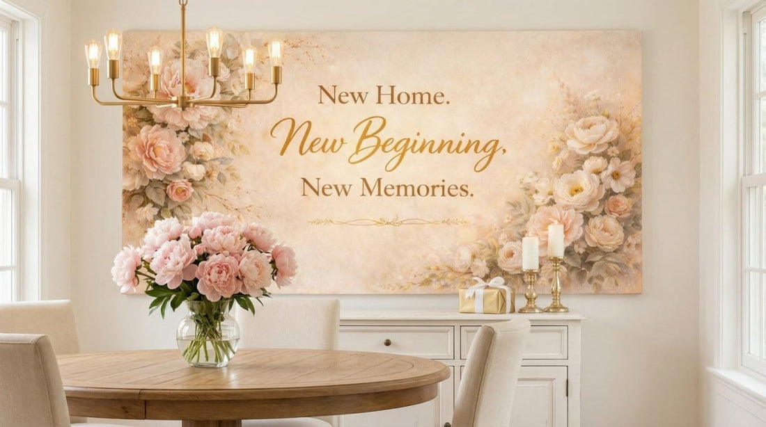 New Home New Memories Floral Wall Art - Soft Blush Peonies Canvas for Living Room - Sense for Decor