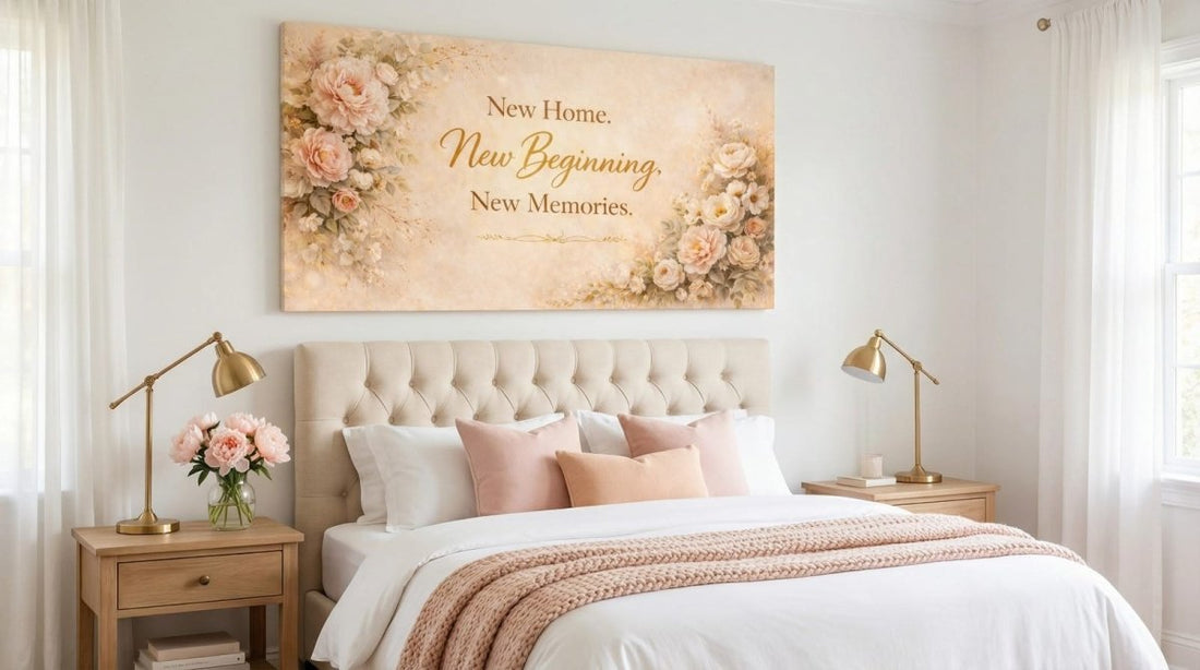 New Home New Memories Floral Wall Art - Soft Blush Peonies Canvas for Living Room - Sense for Decor