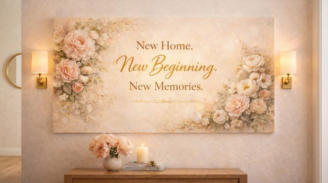 New Home New Memories Floral Wall Art - Soft Blush Peonies Canvas for Living Room - Sense for Decor