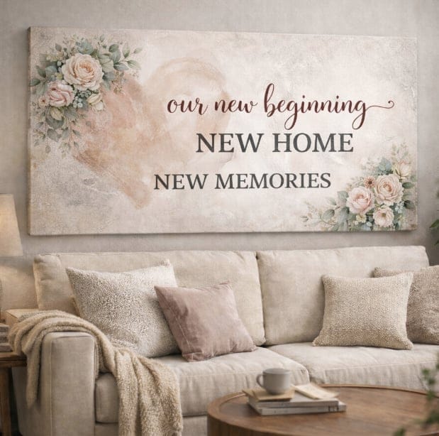 Our New Beginning New Home Wall Art - Large Floral Heart Canvas for Living Room - Sense for Decor