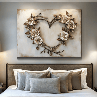 Romantic Rose Heart Wall Art – Elegant Floral Canvas for Bedroom Decor - Sense for Decor