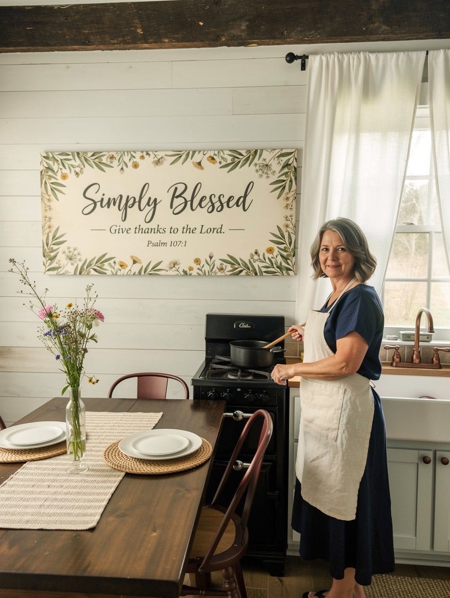 Simply Blessed Christian Wall Art – Psalm 107:1 Farmhouse Canvas Decor, Faith - Based Dining Room and Kitchen Wall Decor - Sense for Decor