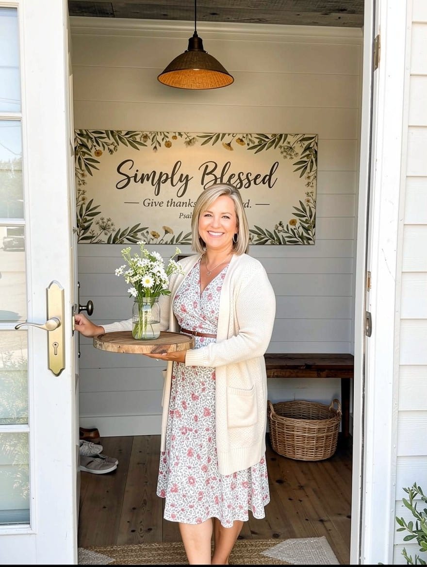 Simply Blessed Christian Wall Art – Psalm 107:1 Farmhouse Canvas Decor, Faith - Based Dining Room and Kitchen Wall Decor - Sense for Decor