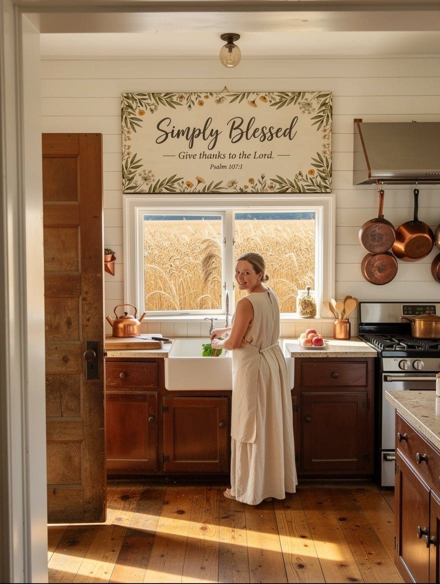 Simply Blessed Christian Wall Art – Psalm 107:1 Farmhouse Canvas Decor, Faith - Based Dining Room and Kitchen Wall Decor - Sense for Decor