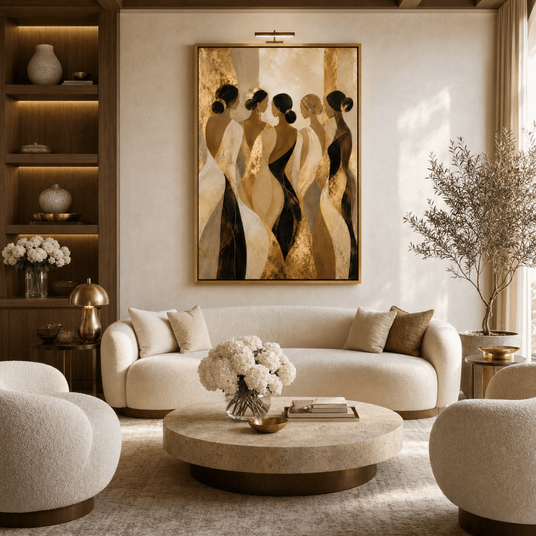 Sisterhood — Modern Gold & Ivory Figurative Canvas | Klimt - Inspired Wall Art - Sense for Decor