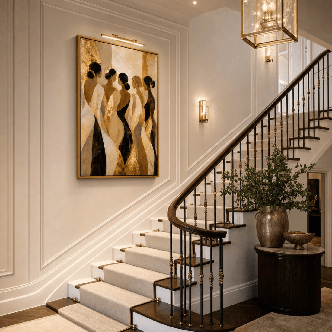 Sisterhood — Modern Gold & Ivory Figurative Canvas | Klimt - Inspired Wall Art - Sense for Decor