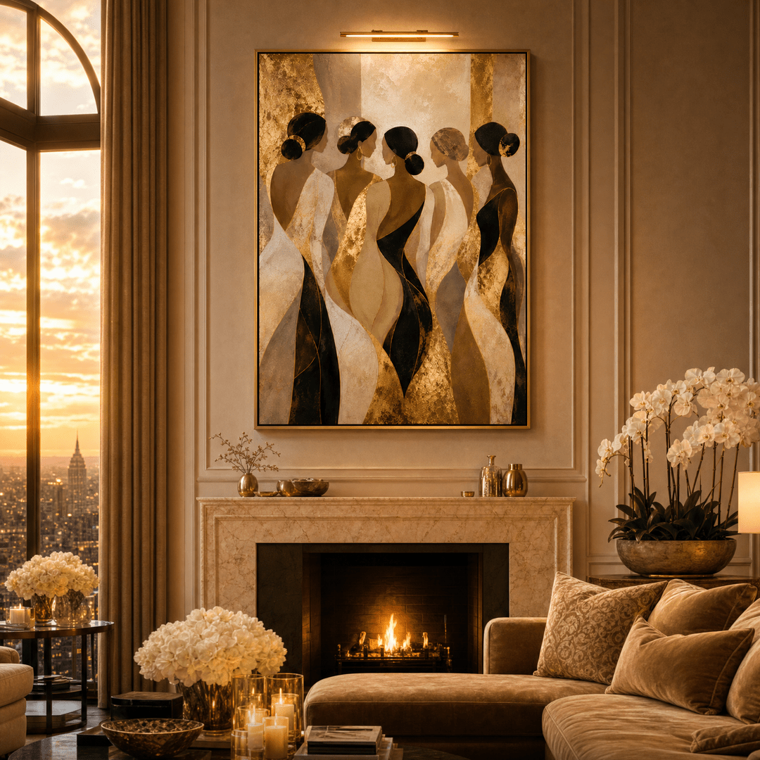 Sisterhood — Modern Gold & Ivory Figurative Gold Framed Wall Art - Sense for Decor