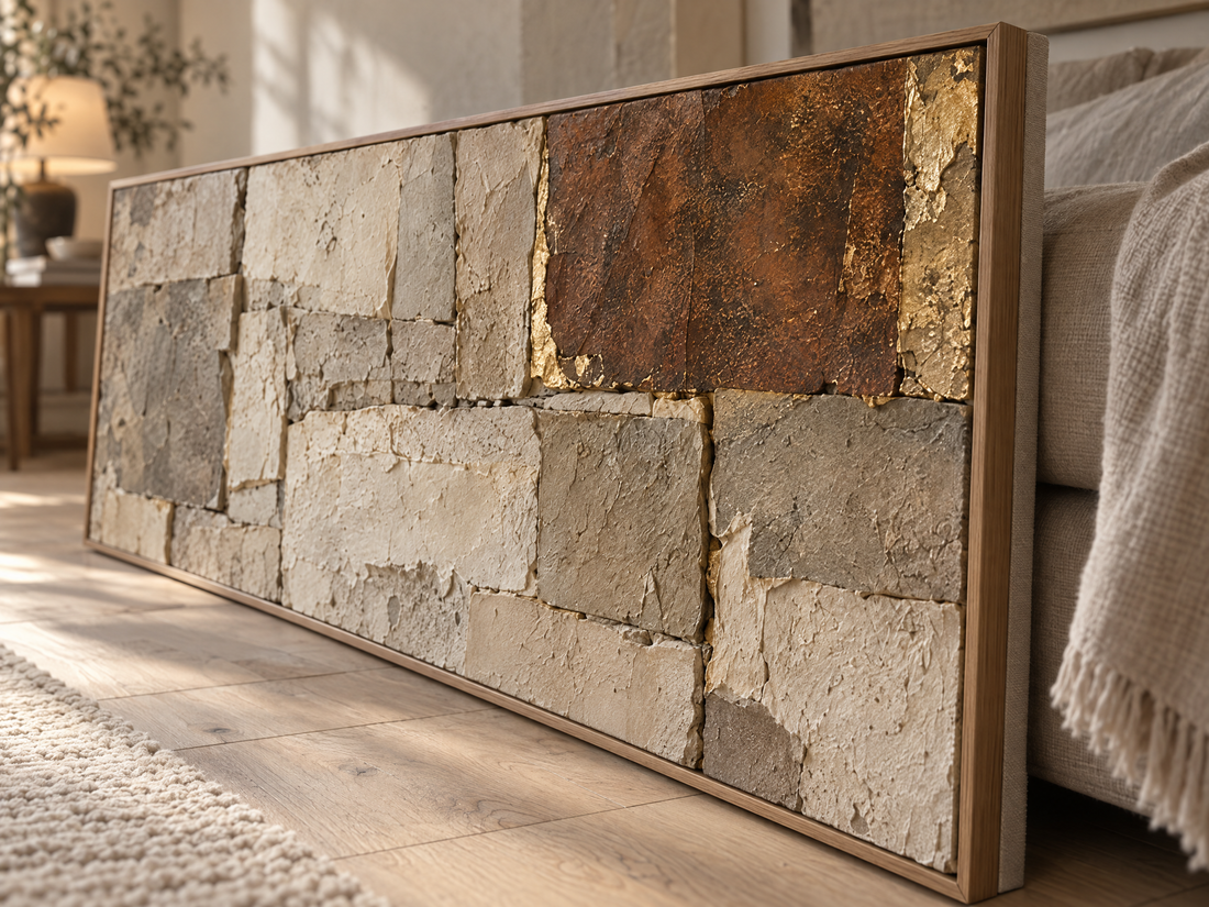 Close up of the chalky stone blocks and the gold running the rust joint