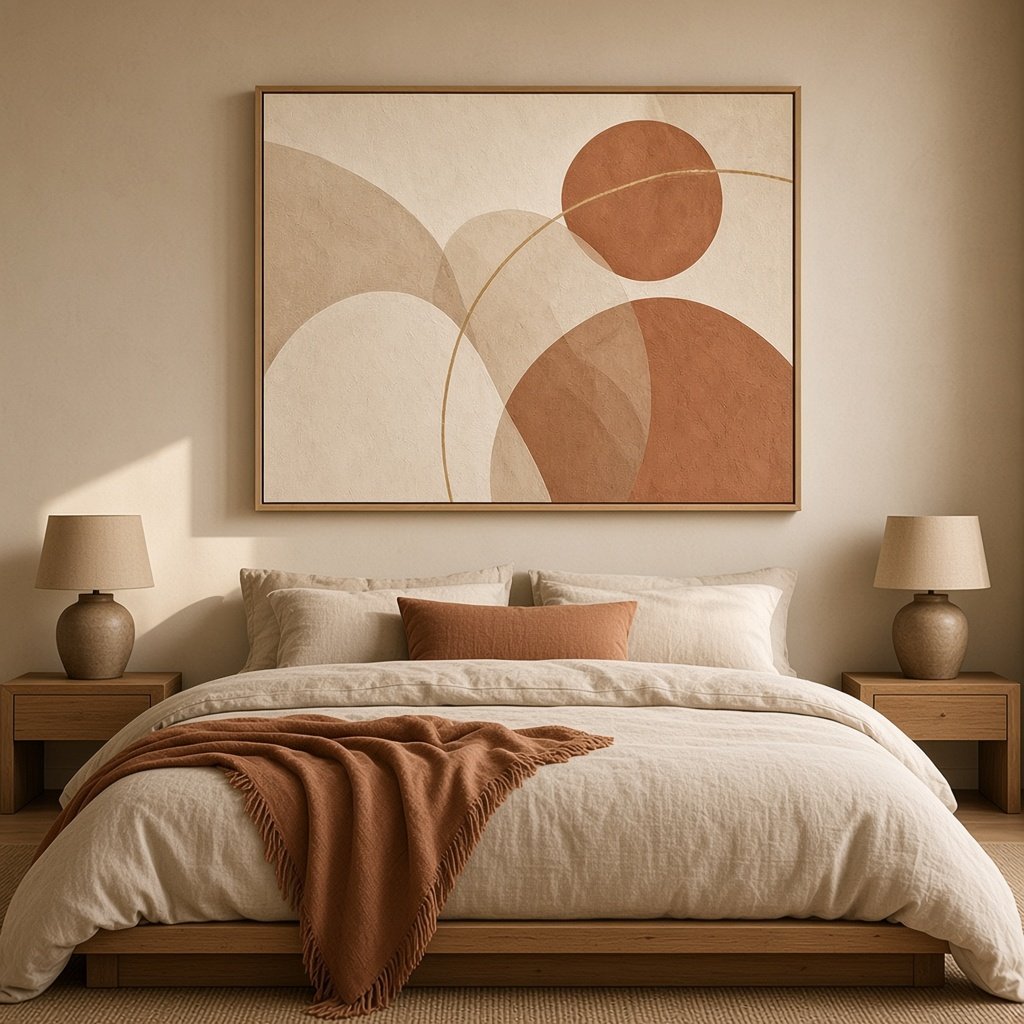 Terracotta Arches Wall Art – Oversized Cream and Rust Mid-Century Abstract Textured Look Canvas for Living Room - Sense for Decor