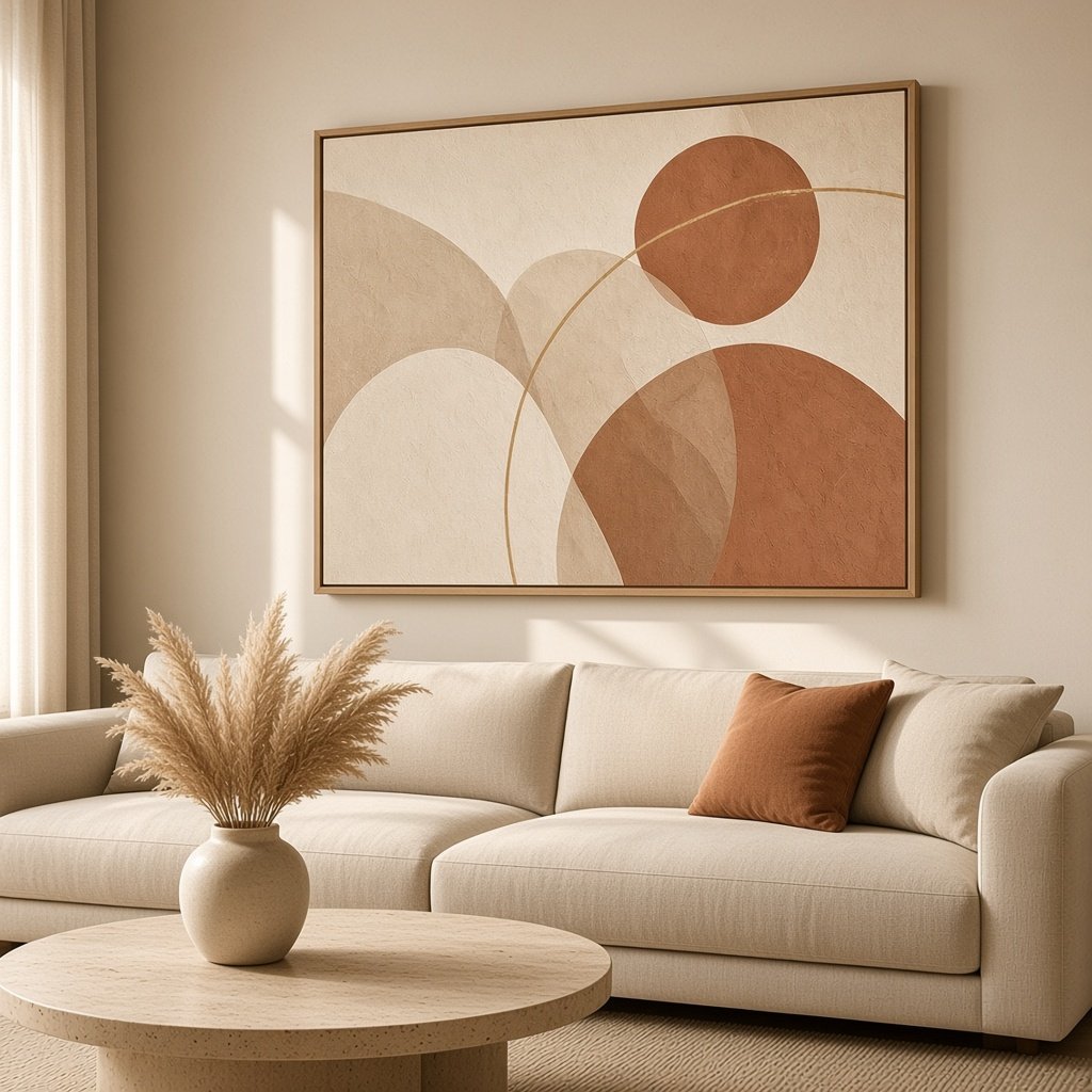 Terracotta Arches Wall Art – Oversized Cream and Rust Mid-Century Abstract Textured Look Canvas for Living Room - Sense for Decor