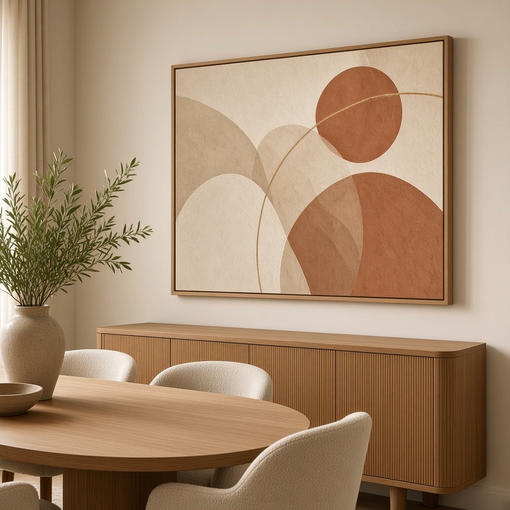 Terracotta arches wall art in a dining room