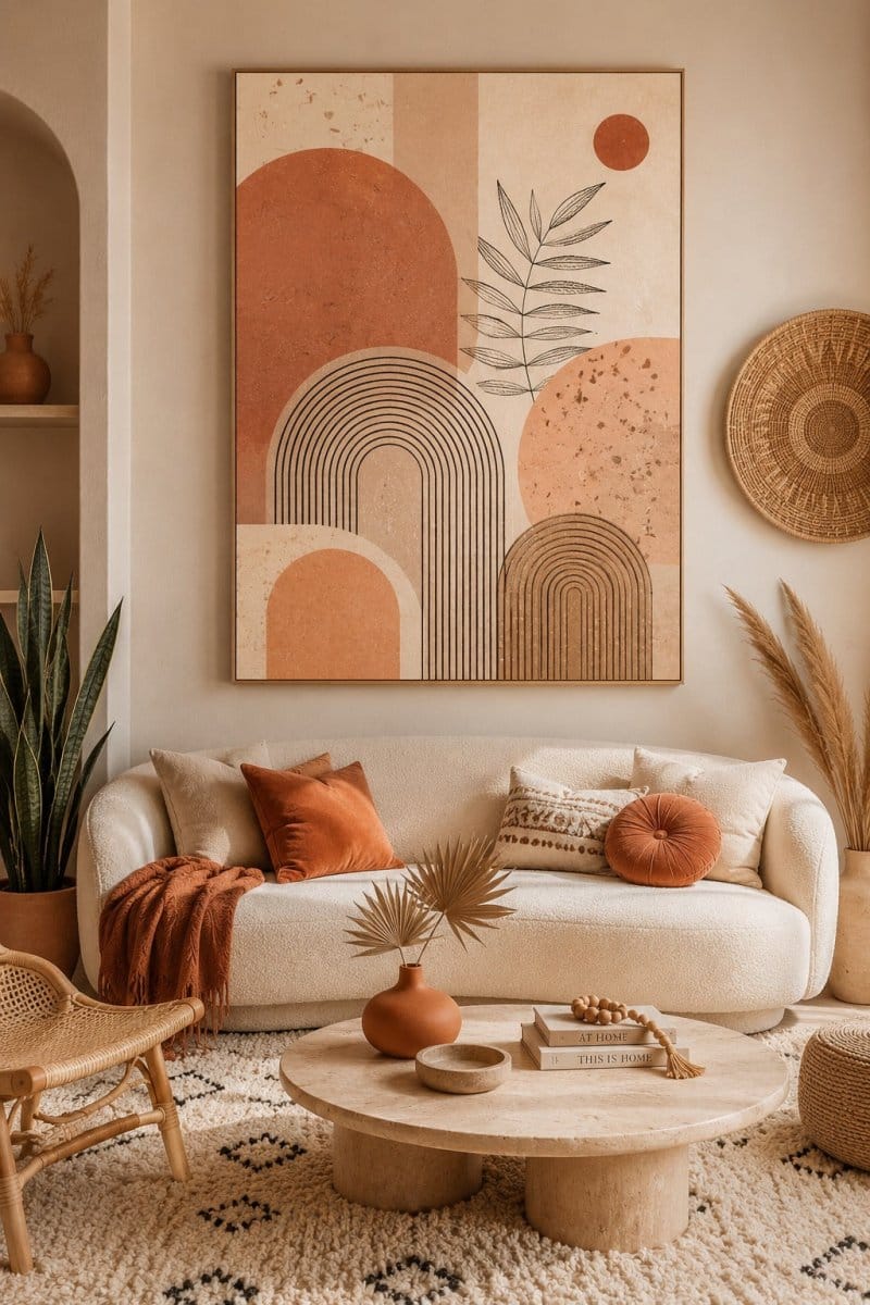 Terracotta Boho Abstract Wall Art – Neutral Geometric Canvas Print for Modern Living Room Decor - Sense for Decor