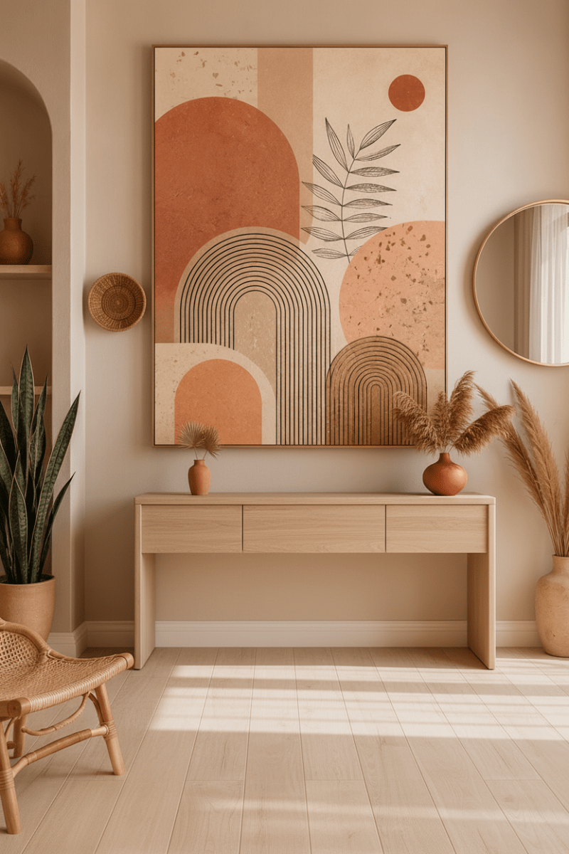 Terracotta Boho Abstract Wall Art – Neutral Geometric Canvas Print for Modern Living Room Decor - Sense for Decor