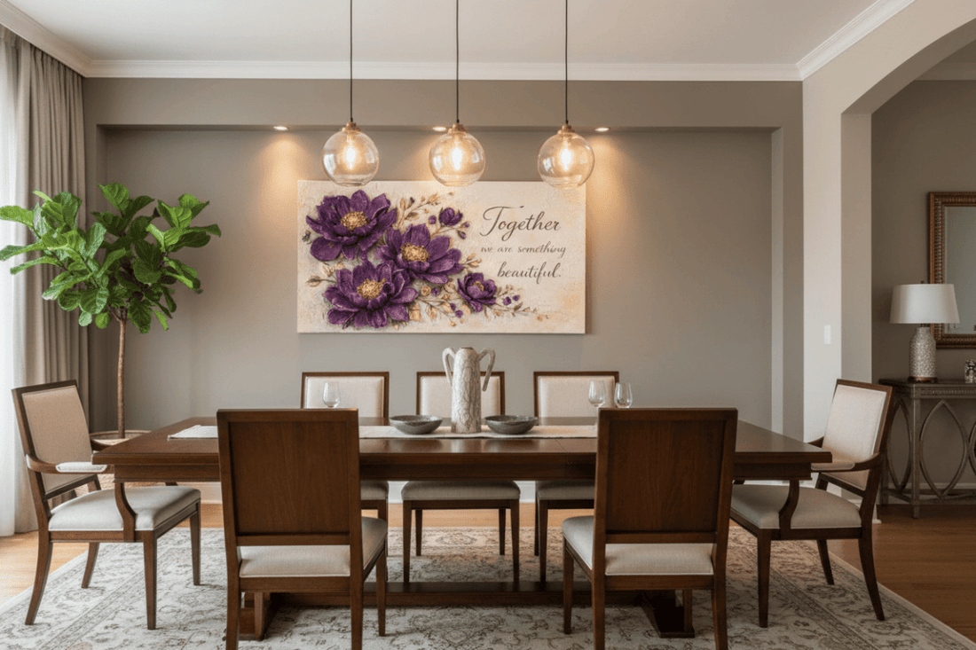 Together We Are Something Beautiful Wall Art - 3D Purple Peony Canvas with Gold Texture & Cream Backdrop - Sense for Decor