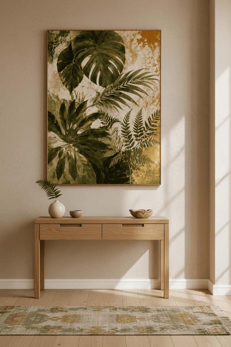 Tropical Botanical Wall Art Canvas Print – Neutral Monstera & Palm Leaf Living Room Decor - Sense for Decor
