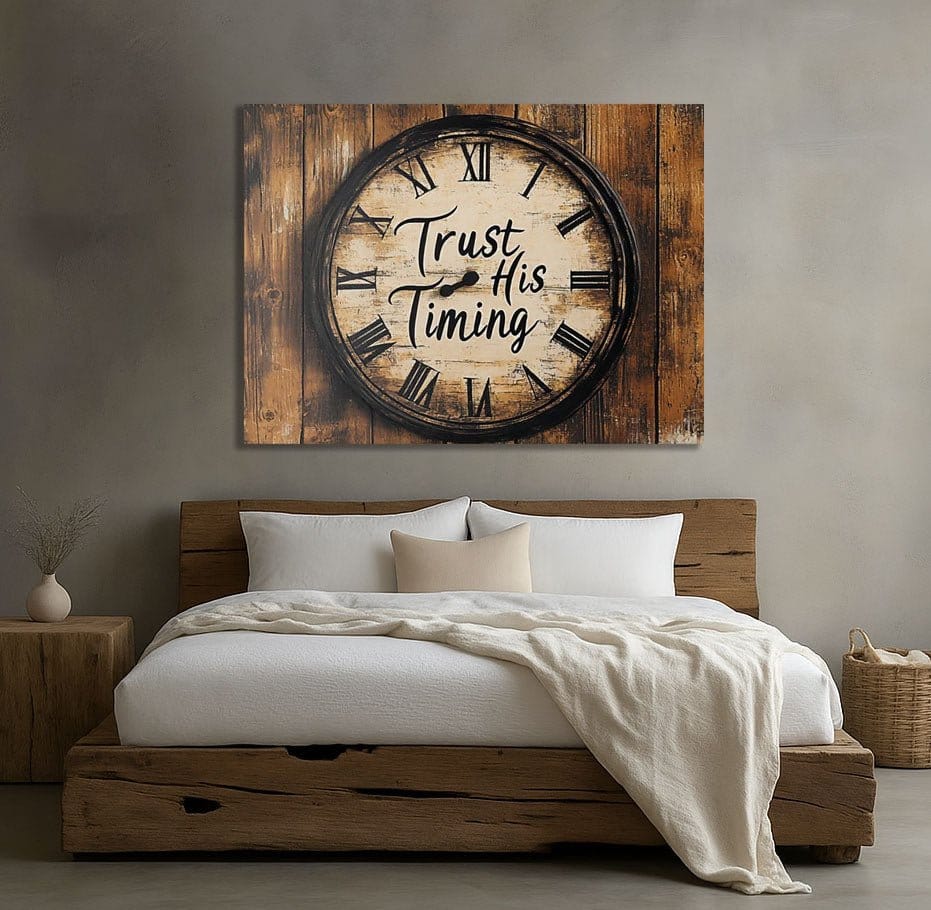 Trust His Timing Rustic Clock – Inspirational Bible Quote Sign - Sense for Decor