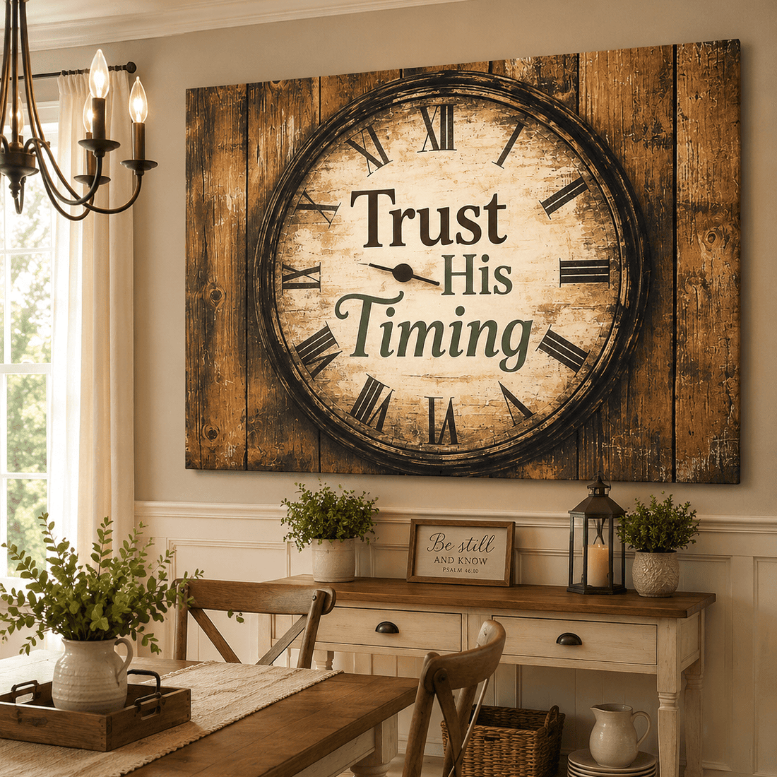 Trust His Timing Rustic Clock – Inspirational Bible Quote Sign - Sense for Decor