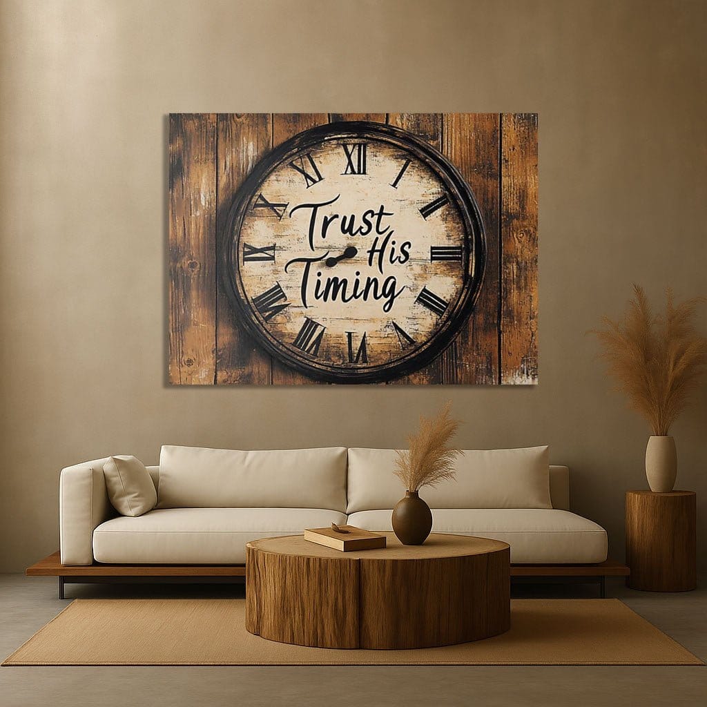 Trust His Timing Rustic Clock – Inspirational Bible Quote Sign - Sense for Decor