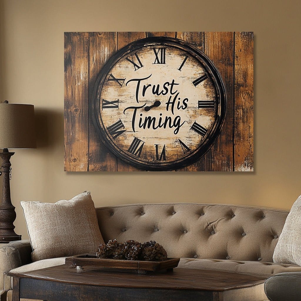 Trust His Timing Rustic Clock – Inspirational Bible Quote Sign - Sense for Decor